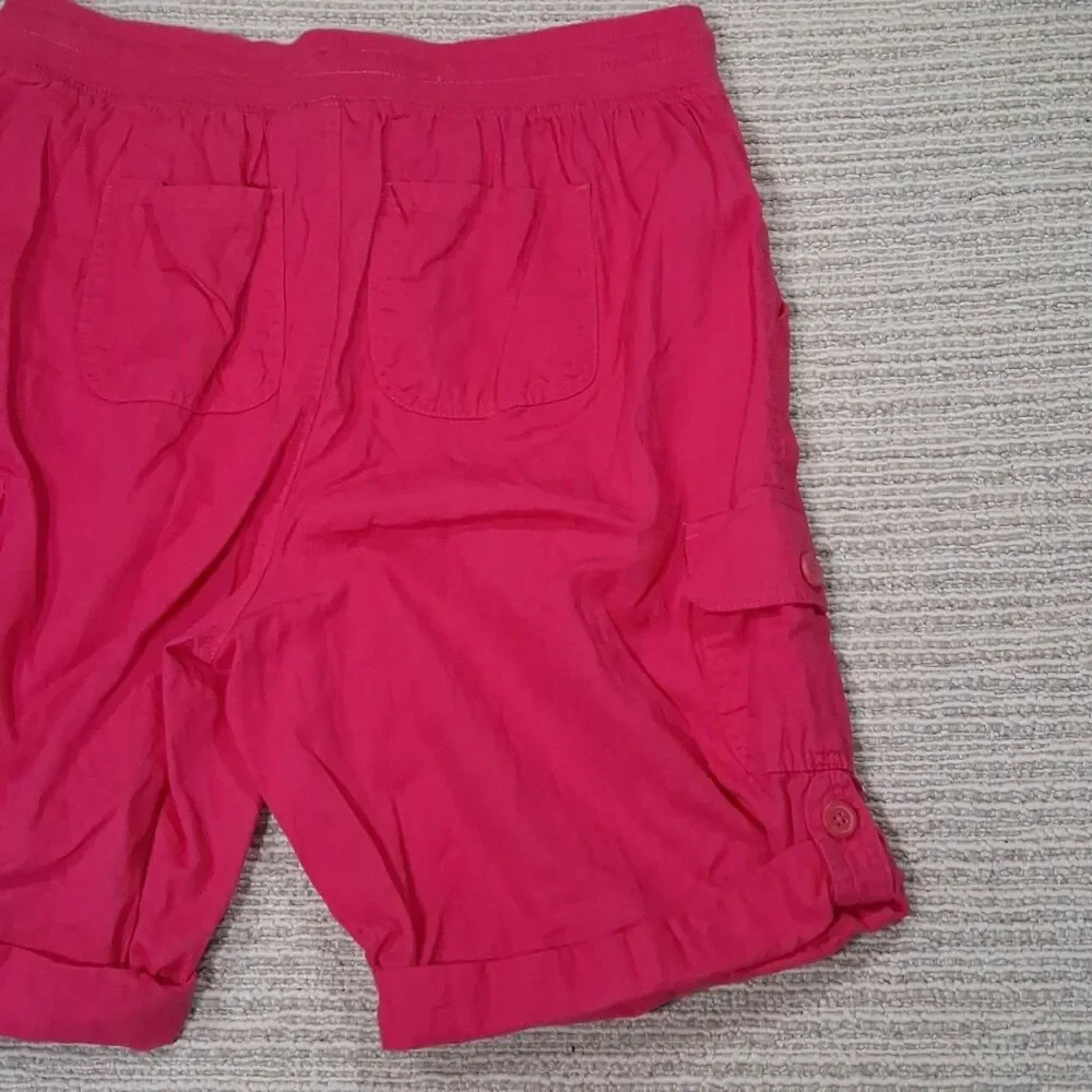 WOMAN WITHIN SHORTS 14W PINK CARGO DRAWSTRING ELASTIC WAIST CASUAL COTTON... - Picture 12 of 12